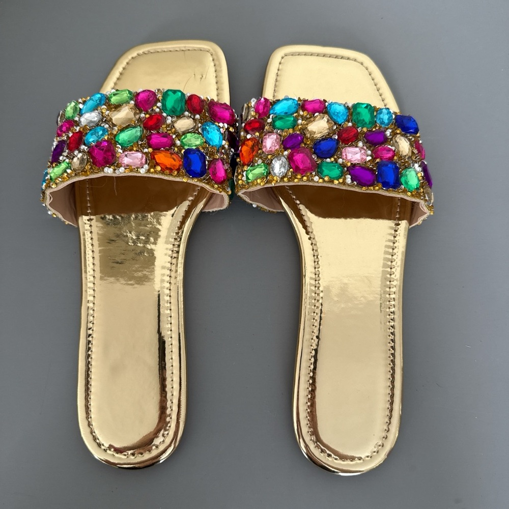 Gold Sandals with Multicolor Gemstones